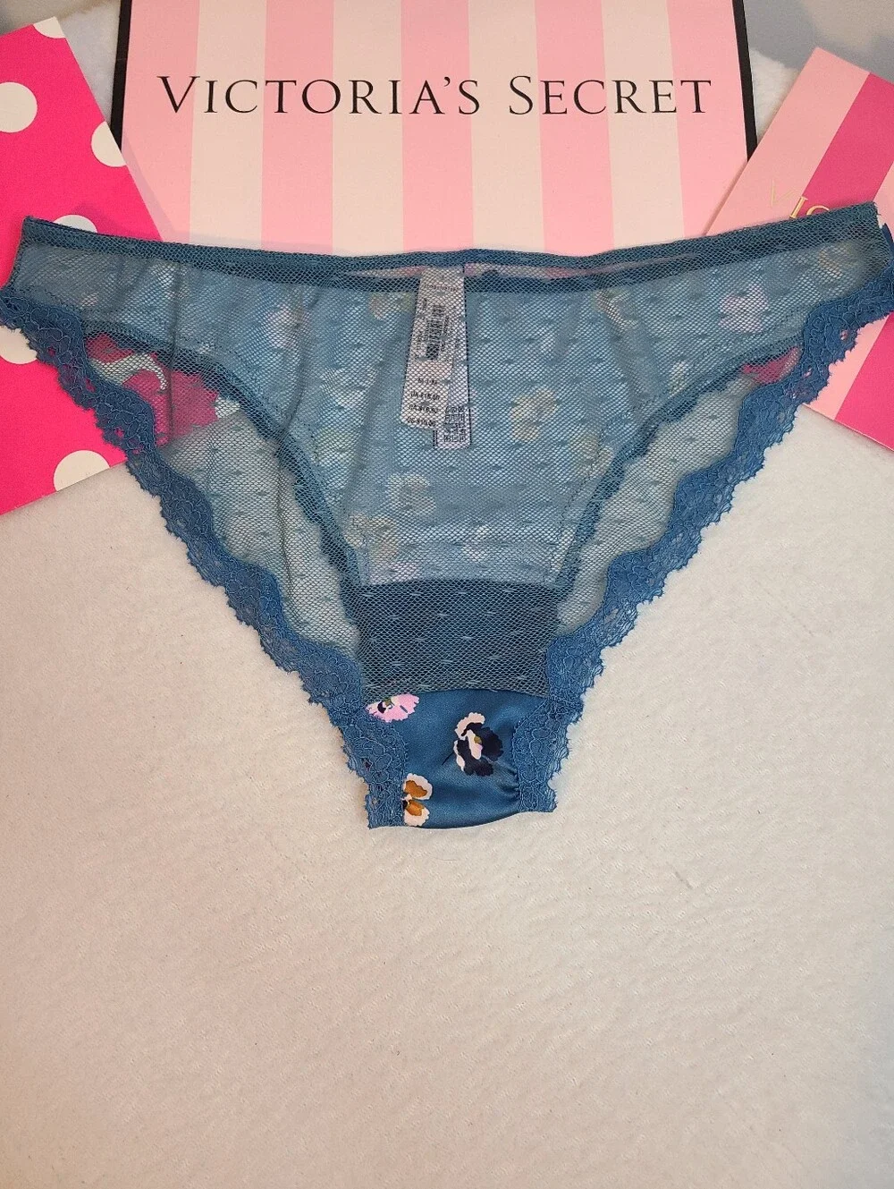 Retired Victoria's Secret Smooth Satin & Sheer Mesh Lace Cheekini Panty Size M